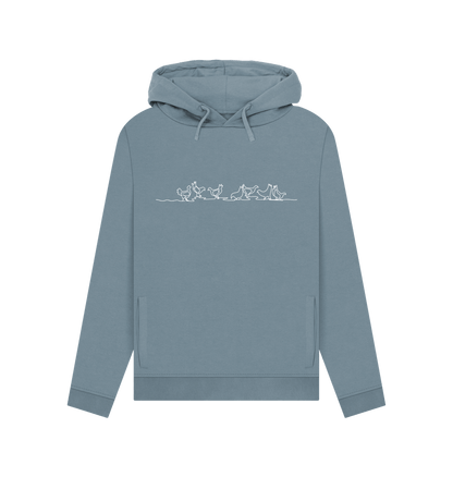 Stone Blue Women's Chickens Organic Cotton Pullover Hoodie (White)