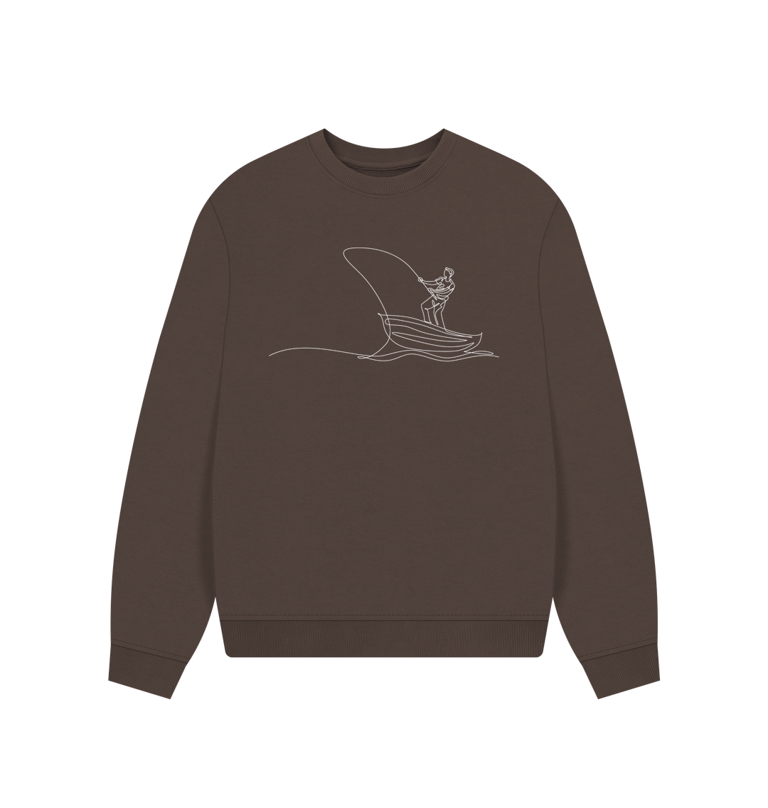 Chocolate Women's Fisherman Organic Cotton Oversized Crewneck - White Design