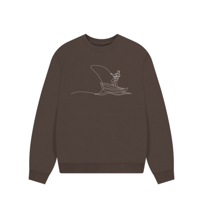 Chocolate Women's Fisherman Organic Cotton Oversized Crewneck - White Design