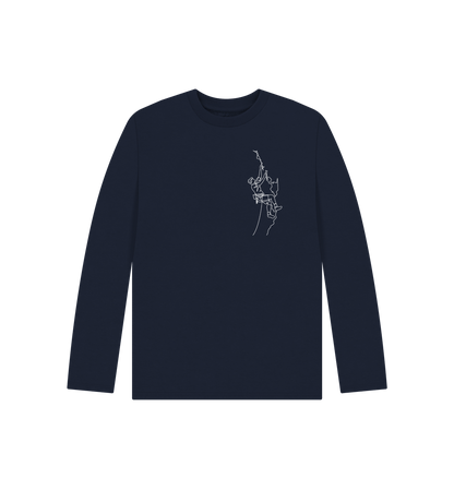 Navy Blue Kid's Climber Organic Cotton Long Sleeve Tee (White)