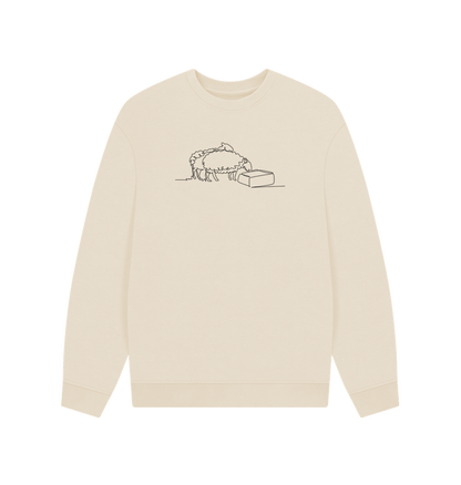 Oat Men's Sheep Organic Cotton Oversized Crewneck - Black Design