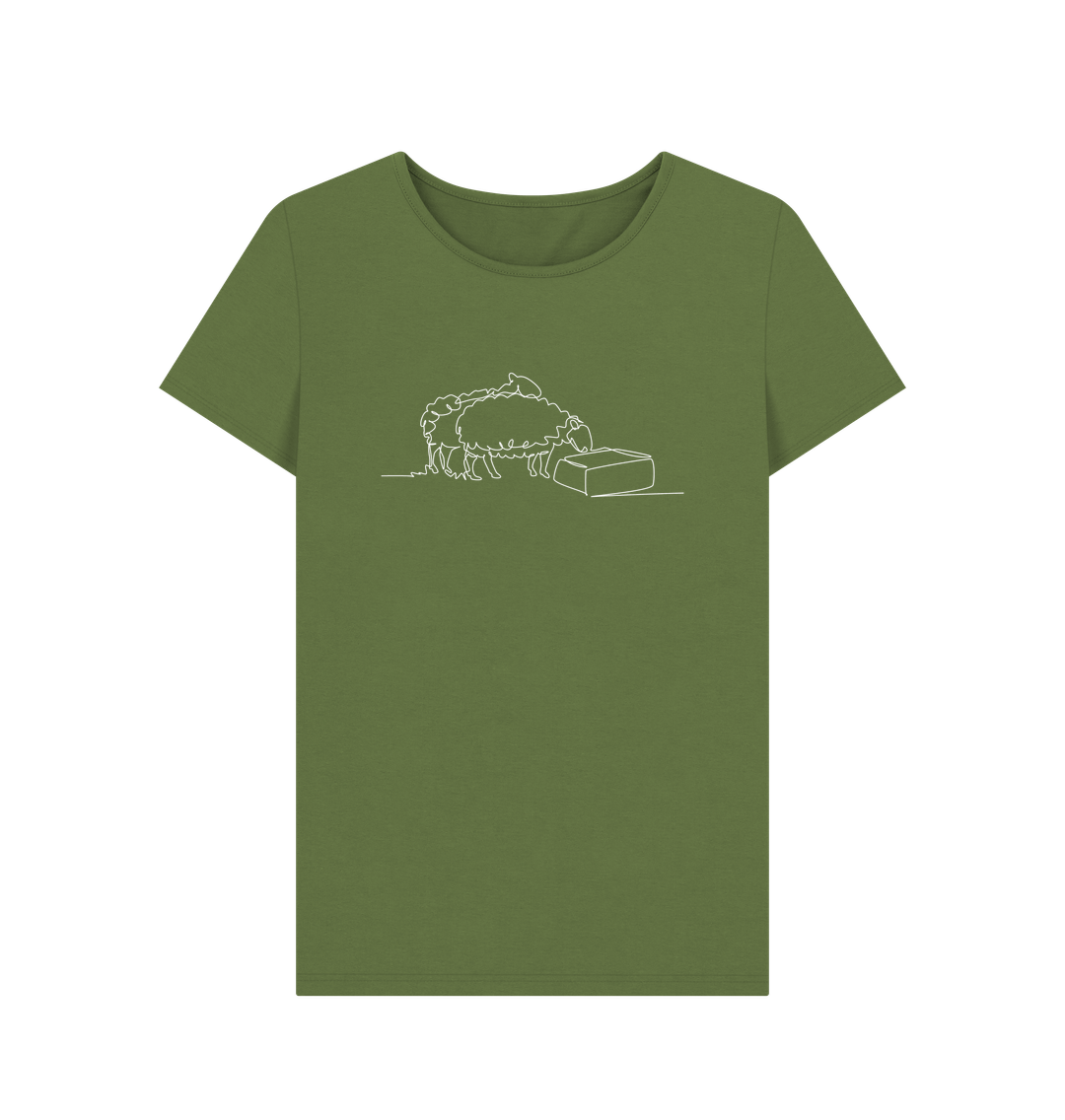 Khaki Women's Sheep Organic Cotton Crewneck Tee (White)