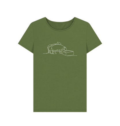 Khaki Women's Sheep Organic Cotton Crewneck Tee (White)