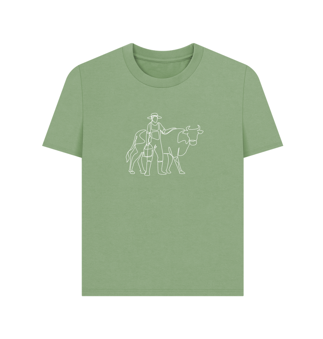 Sage Women's Cow Organic Cotton Basic Tee (White)