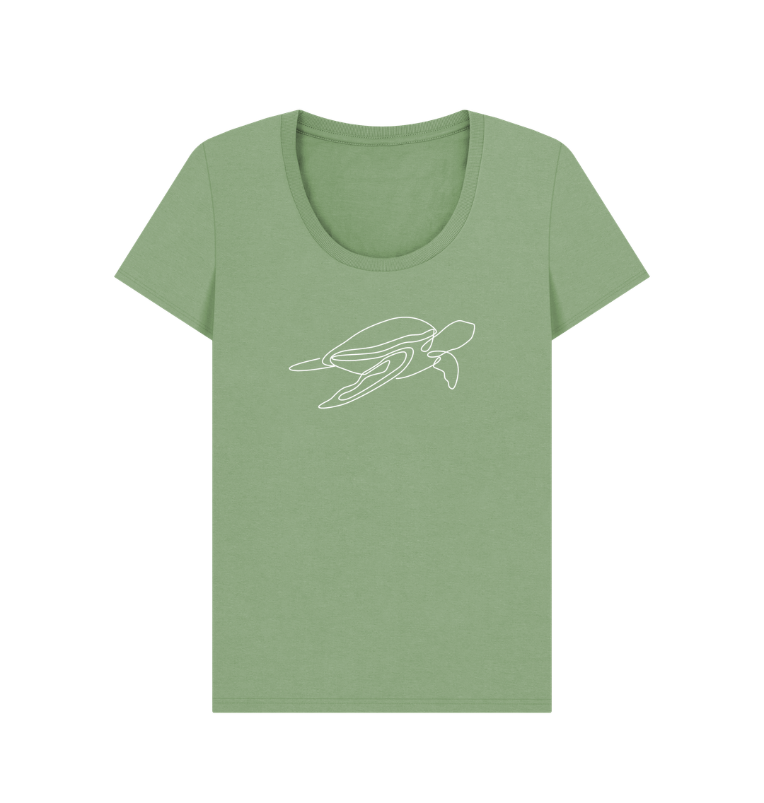 Sage Women's Sea Turtle Organic Cotton Scoop Neck Tee (White)