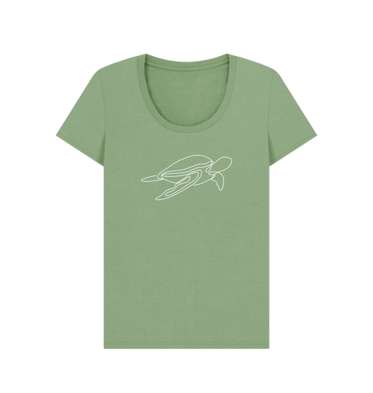 Sage Women's Sea Turtle Organic Cotton Scoop Neck Tee (White)