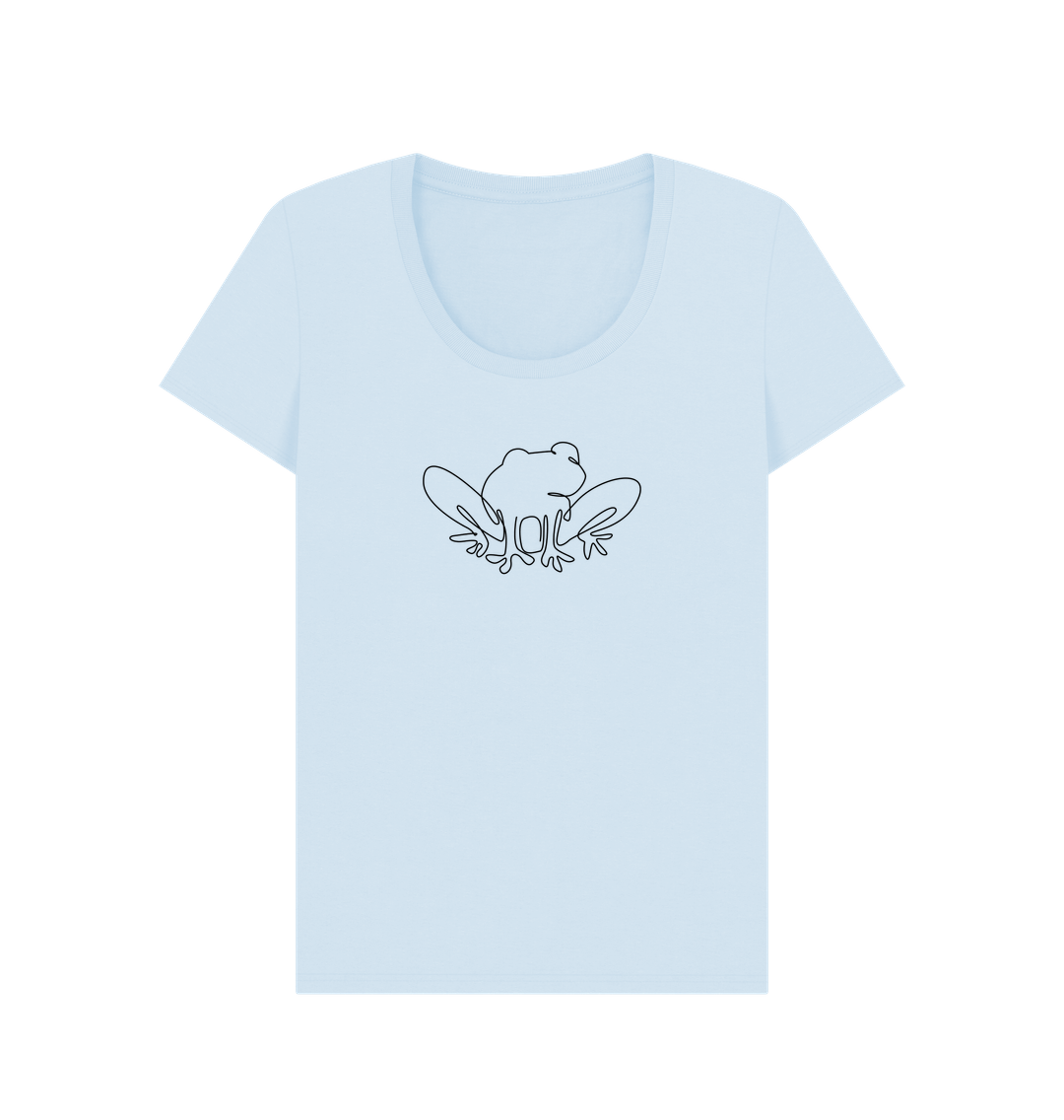 Sky Blue Women's Frog Organic Cotton Scoop Neck Tee (Black)