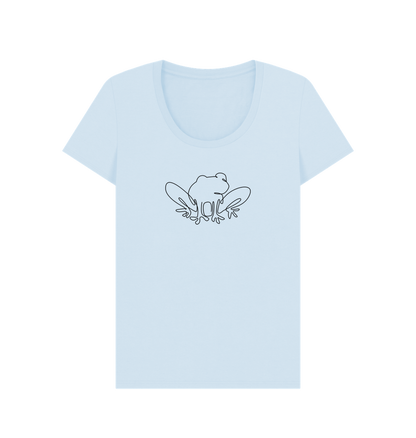 Sky Blue Women's Frog Organic Cotton Scoop Neck Tee (Black)