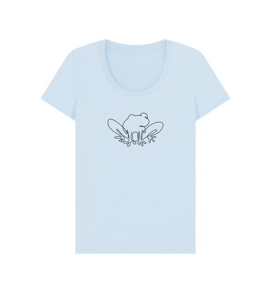 Sky Blue Women's Frog Organic Cotton Scoop Neck Tee (Black)