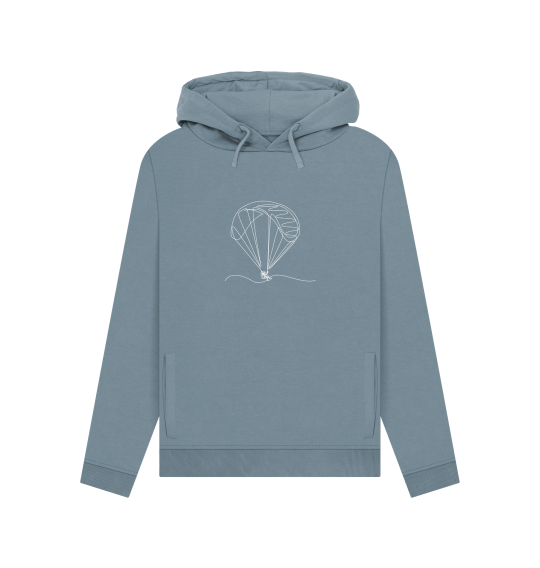 Stone Blue Women's Parachute Organic Cotton Pullover Hoodie (White)