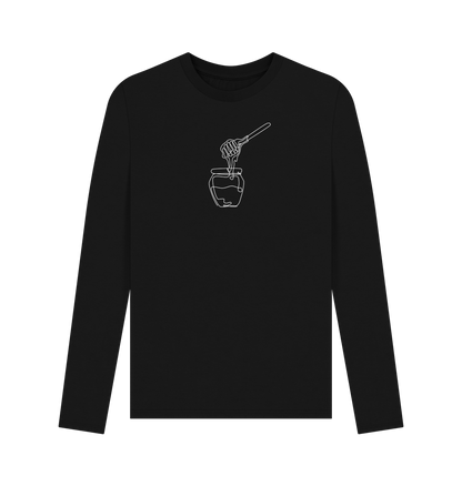 Black Men's Honey Organic Cotton Long Sleeve Tee (White)