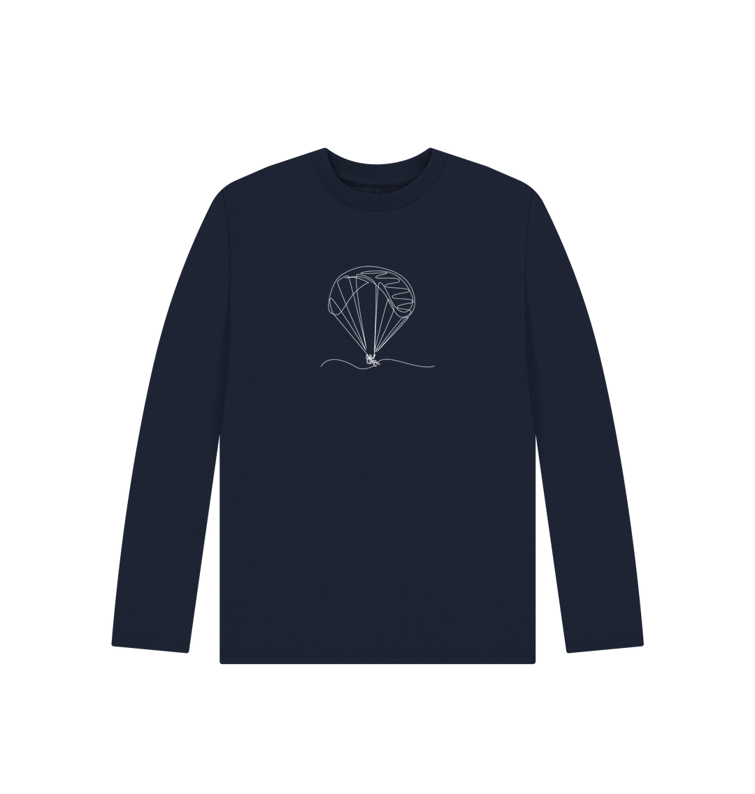 Navy Blue Kid's Parachute Organic Cotton Long Sleeve Tee (White)