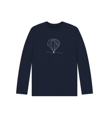 Navy Blue Kid's Parachute Organic Cotton Long Sleeve Tee (White)