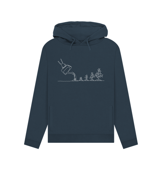 Navy Blue Women's Gardening Organic Cotton Pullover Hoodie (White)