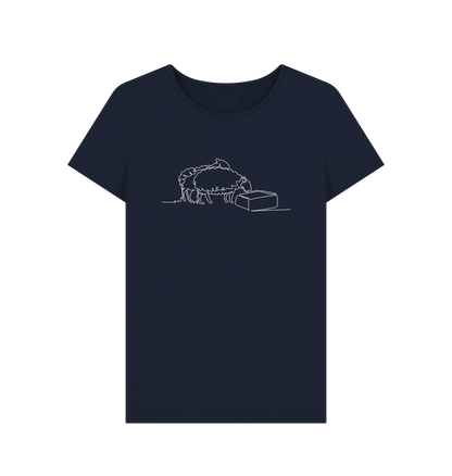 Navy Blue Women's Sheep Organic Cotton Crewneck Tee (White)