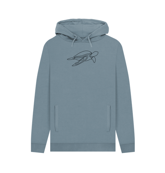 Stone Blue Men's Sea Turtle Organic Cotton Pullover Hoodie (Black)