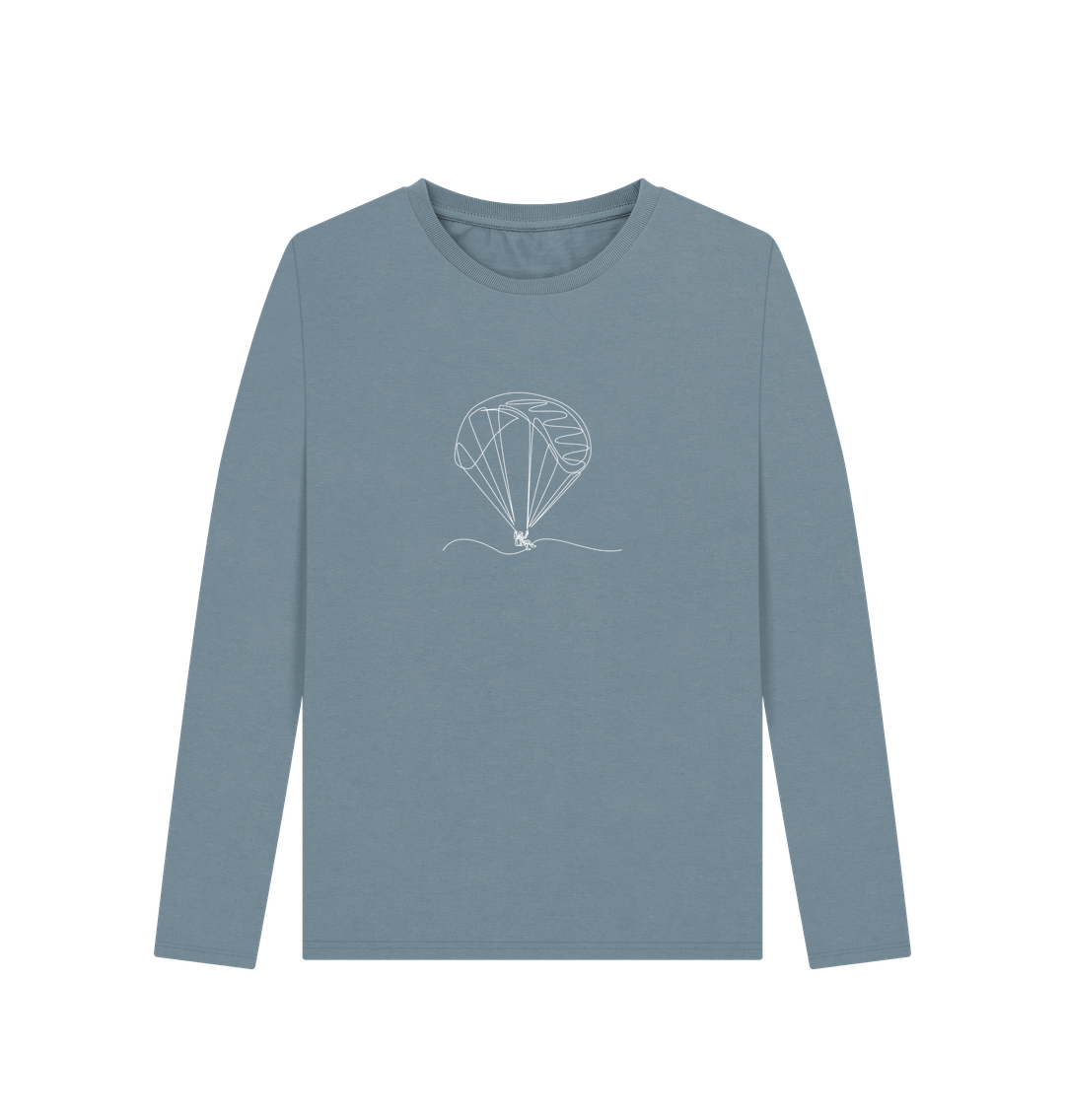 Stone Blue Women's Parachute Organic Cotton Long Sleeve Tee (White)