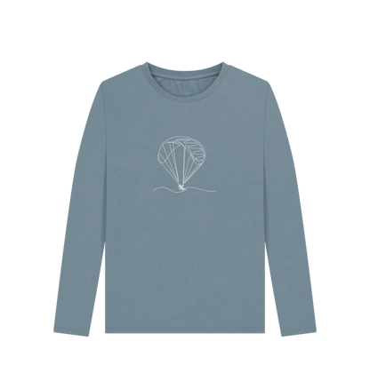 Stone Blue Women's Parachute Organic Cotton Long Sleeve Tee (White)