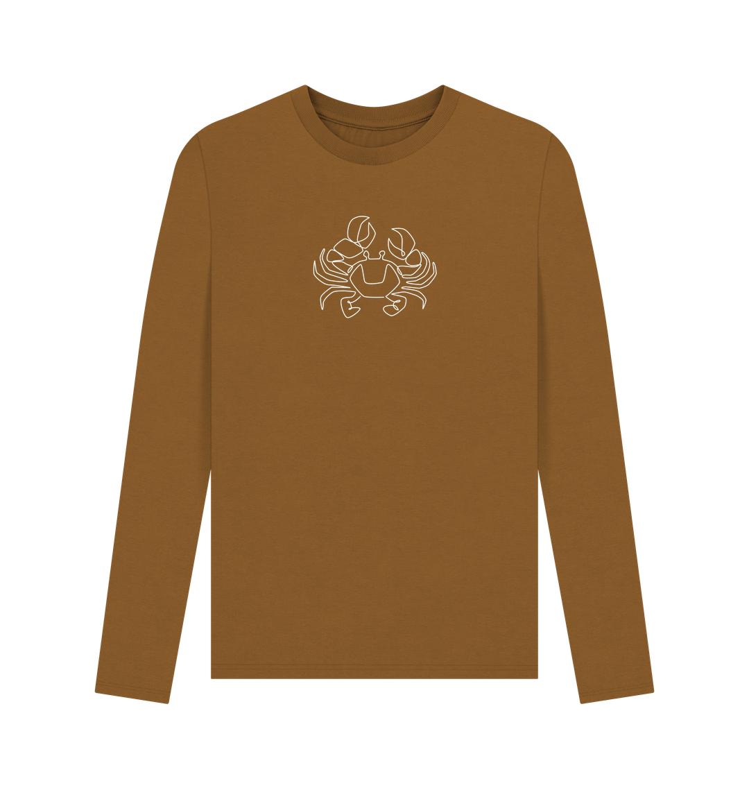 Brown Men's Crab Organic Cotton Long Sleeve Tee (White)