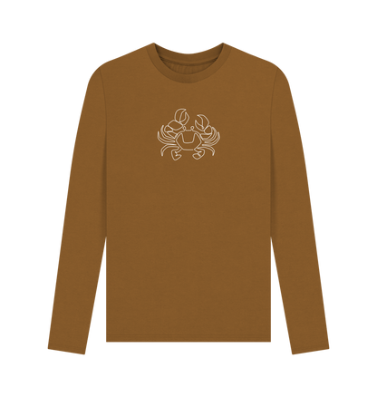 Brown Men's Crab Organic Cotton Long Sleeve Tee (White)