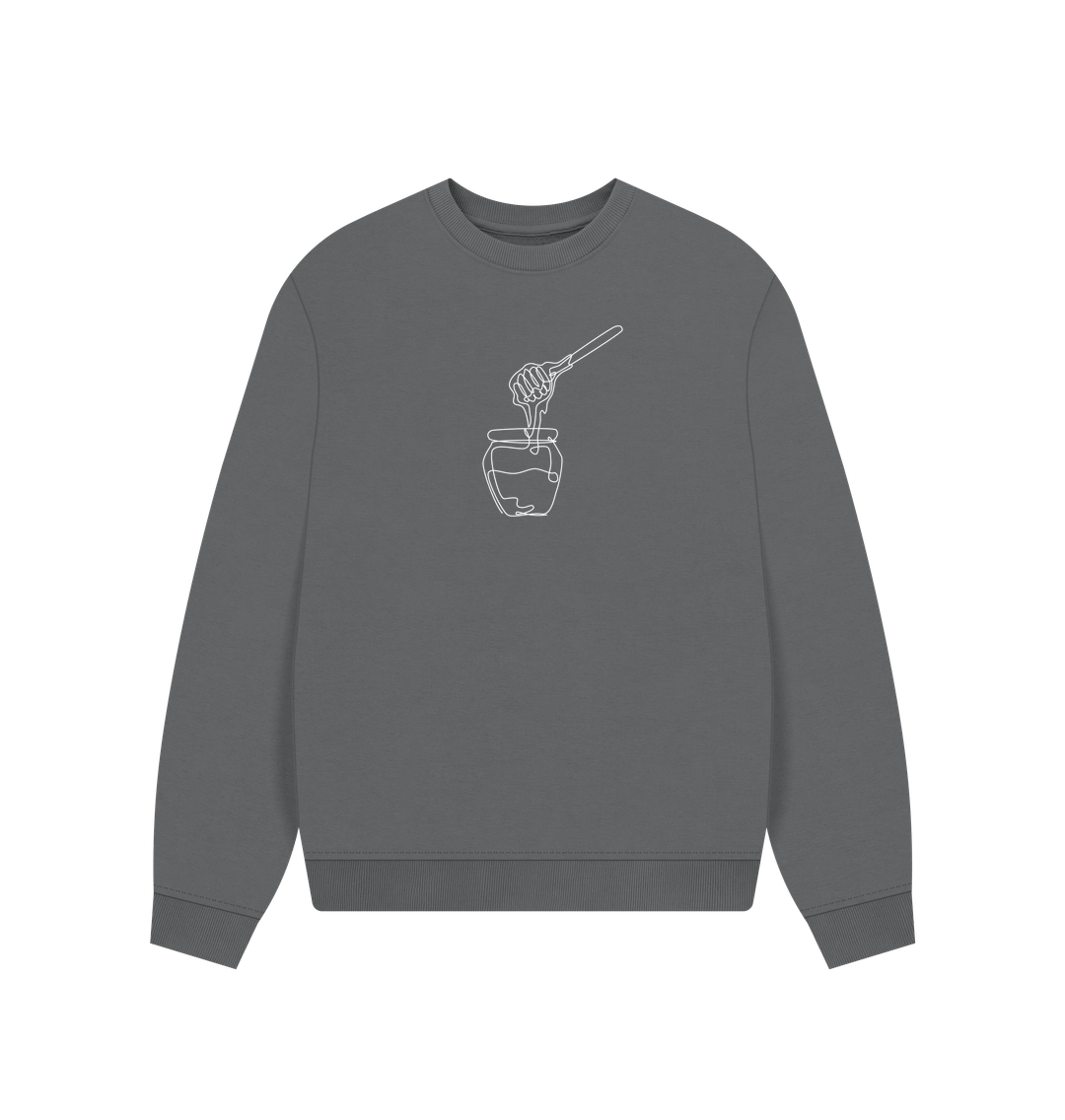 Slate Grey Women's Honey Organic Cotton Oversized Crewneck - White Design