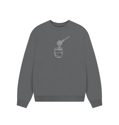 Slate Grey Women's Honey Organic Cotton Oversized Crewneck - White Design