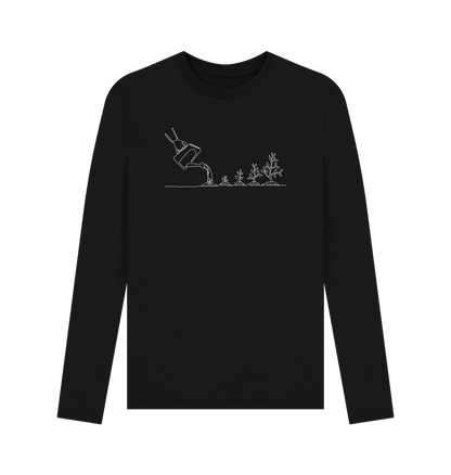 Black Men's Gardening Organic Cotton Long Sleeve Tee (White)