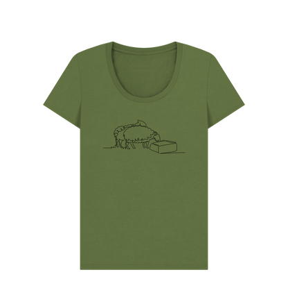 Khaki Women's Sheep Organic Cotton Scoop Neck Tee (Black)