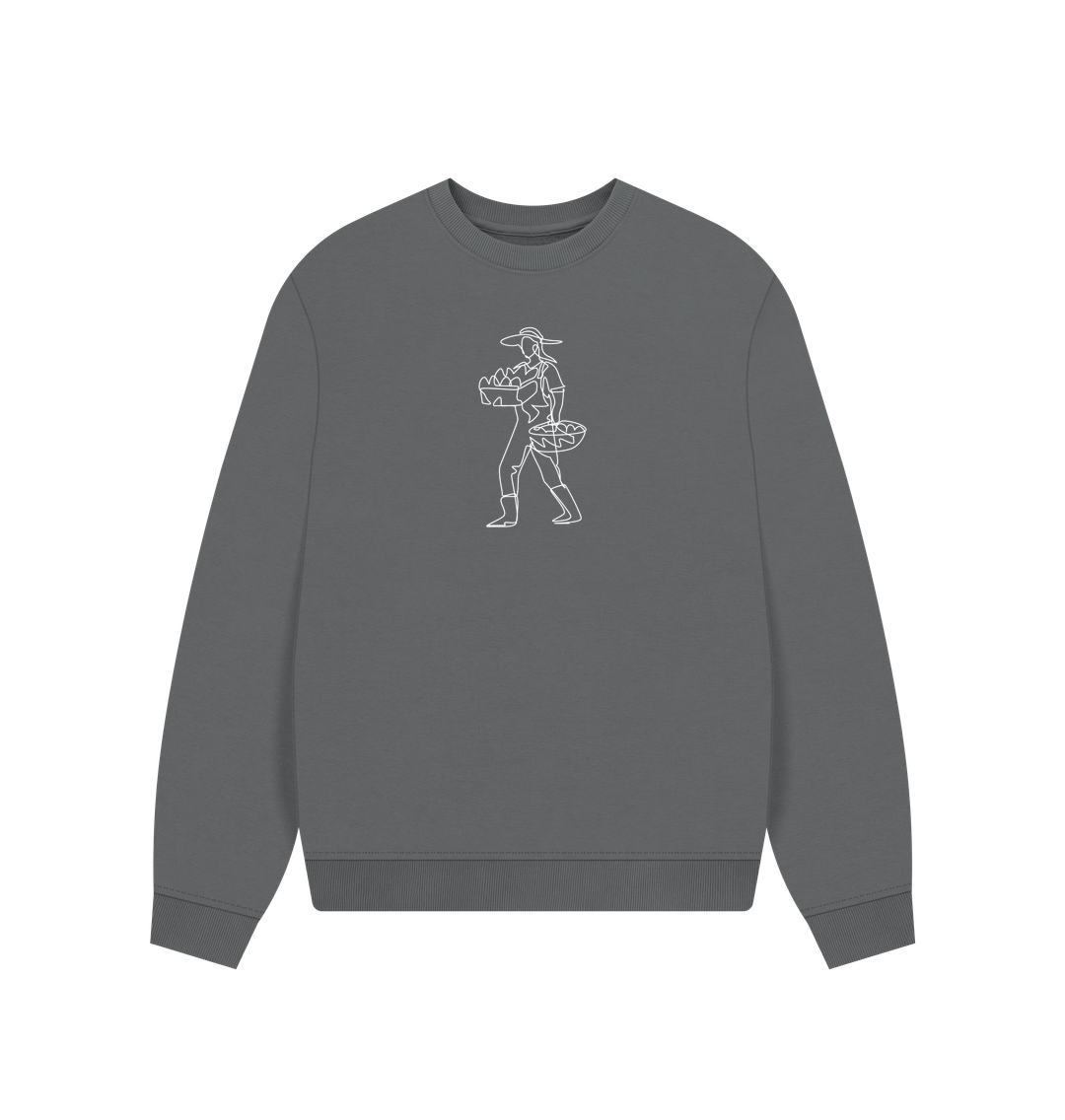 Slate Grey Women's Harvest Organic Cotton Oversized Crewneck - White Design