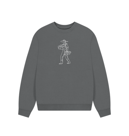 Slate Grey Women's Harvest Organic Cotton Oversized Crewneck - White Design