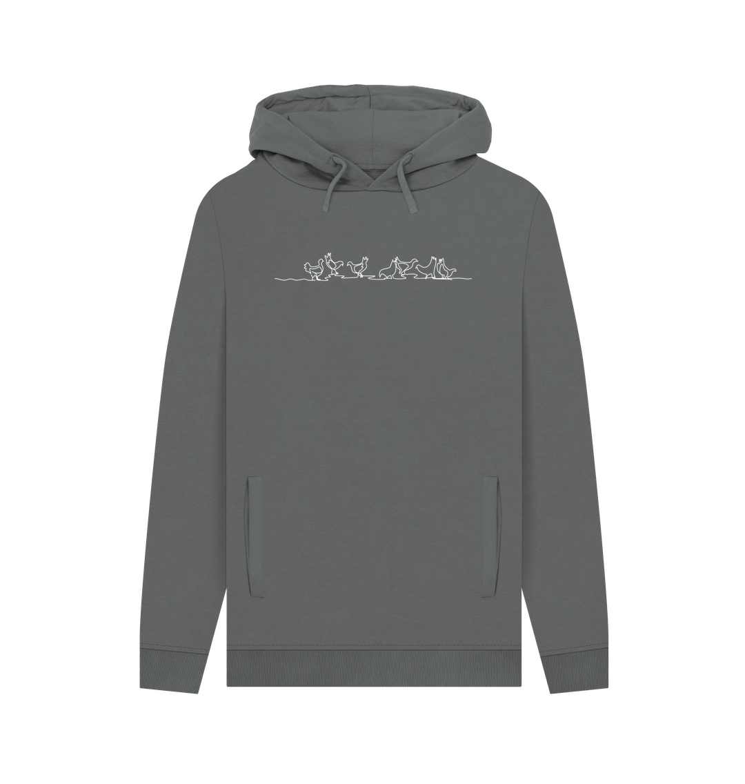 Slate Grey Men's Chickens Organic Cotton Pullover Hoodie (White)