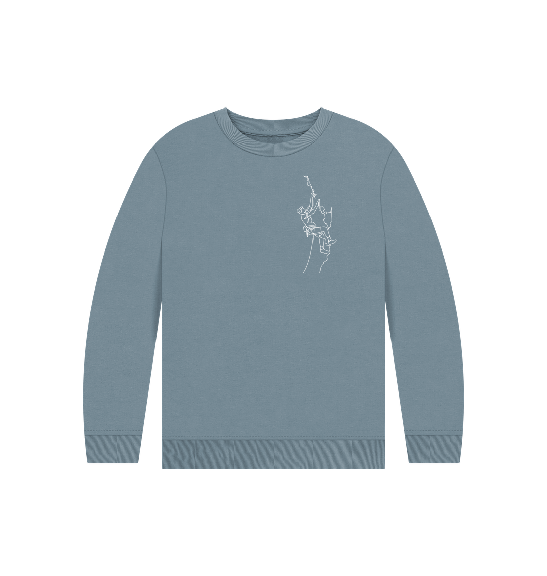 Stone Blue Kid's Climber Organic Cotton Crewneck Sweater (White)