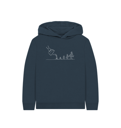 Navy Blue Kid's Gardening Organic Cotton Pullover Hoodie (White)