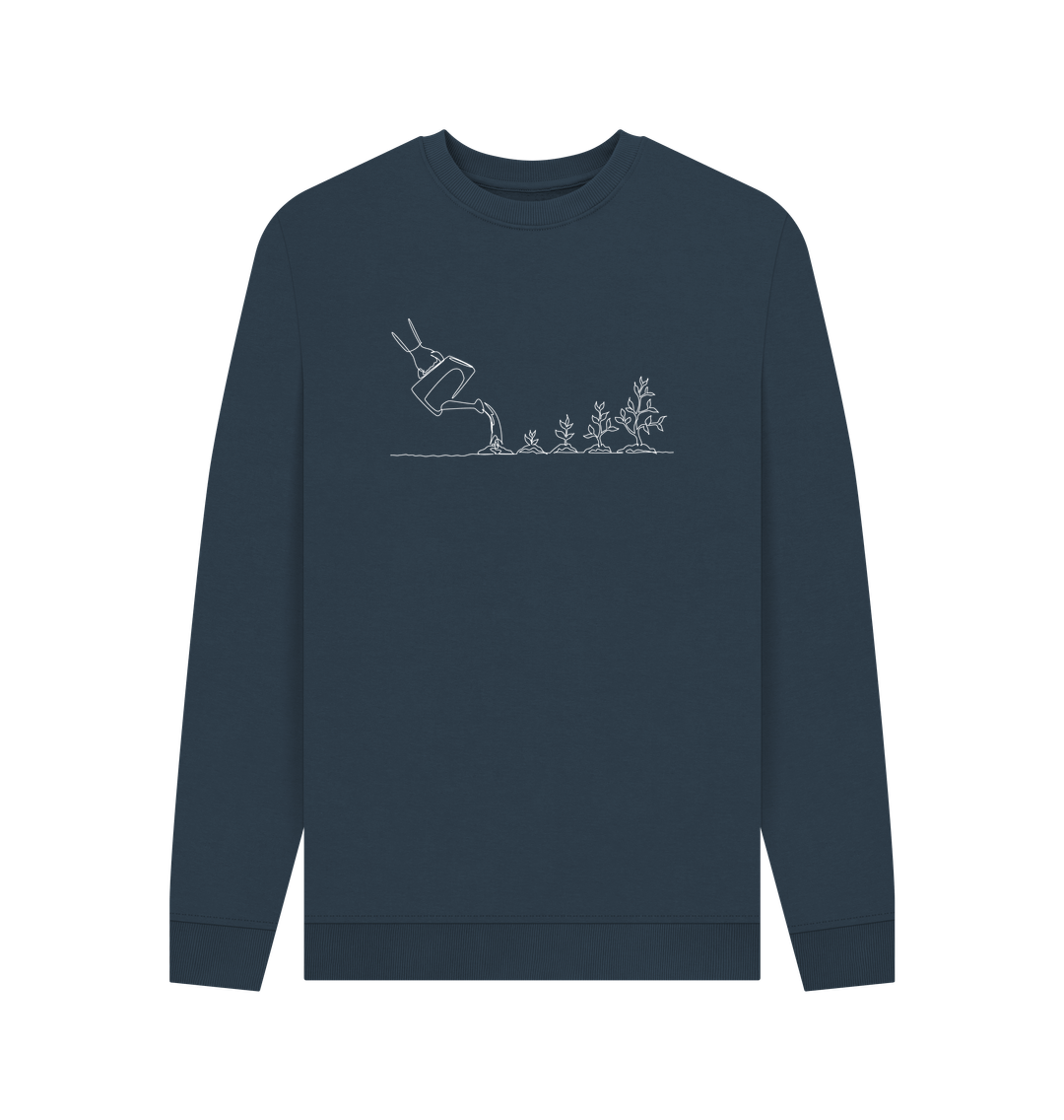 Navy Blue Men's Gardening Organic Cotton Crewneck Sweater (White)