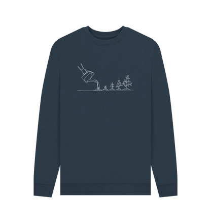 Navy Blue Men's Gardening Organic Cotton Crewneck Sweater (White)