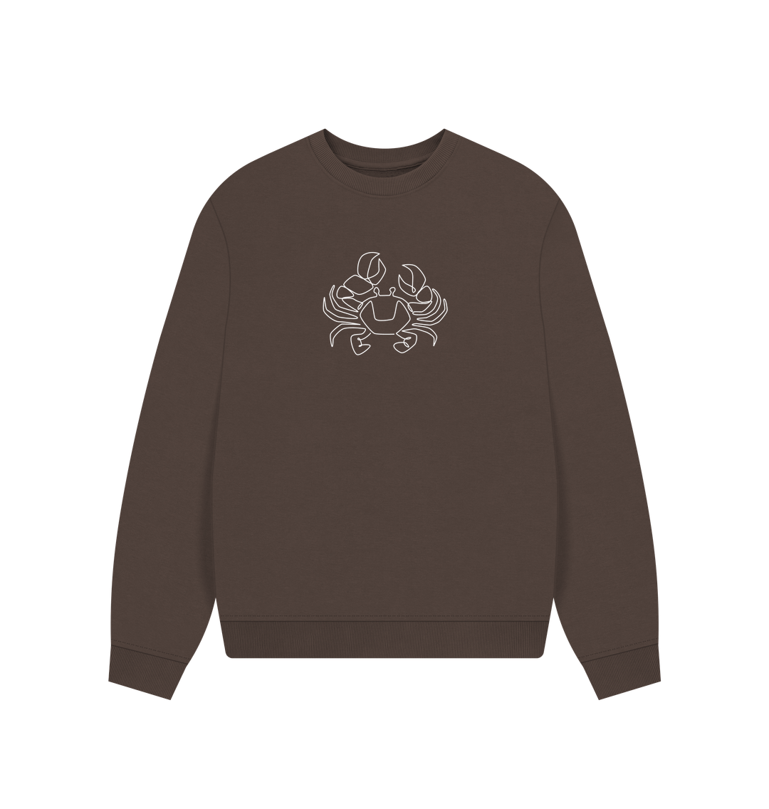 Chocolate Women's Crab Organic Cotton Oversized Crewneck - White Design