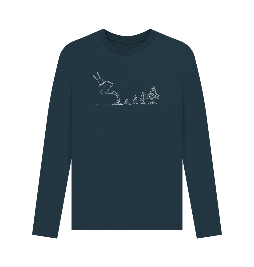 Denim Blue Men's Gardening Organic Cotton Long Sleeve Tee - White Design