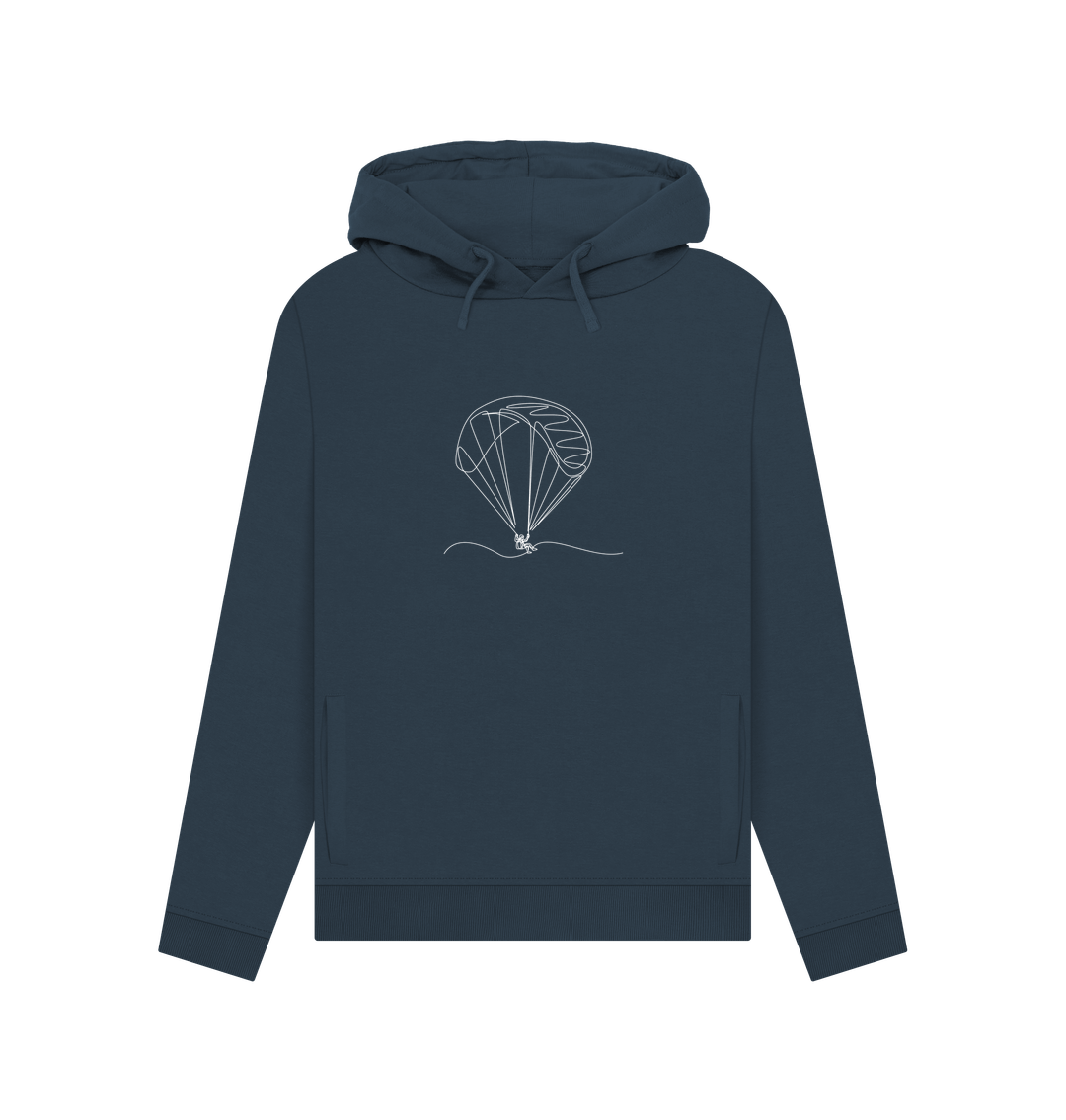 Navy Blue Women's Parachute Organic Cotton Pullover Hoodie (White)