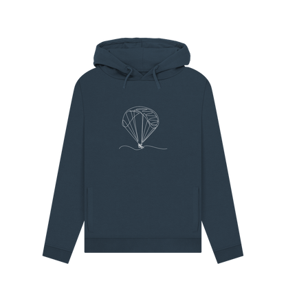 Navy Blue Women's Parachute Organic Cotton Pullover Hoodie (White)