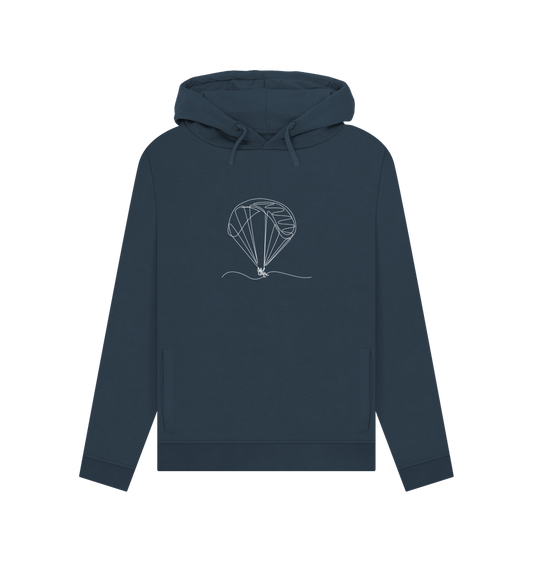 Navy Blue Women's Parachute Organic Cotton Pullover Hoodie (White)