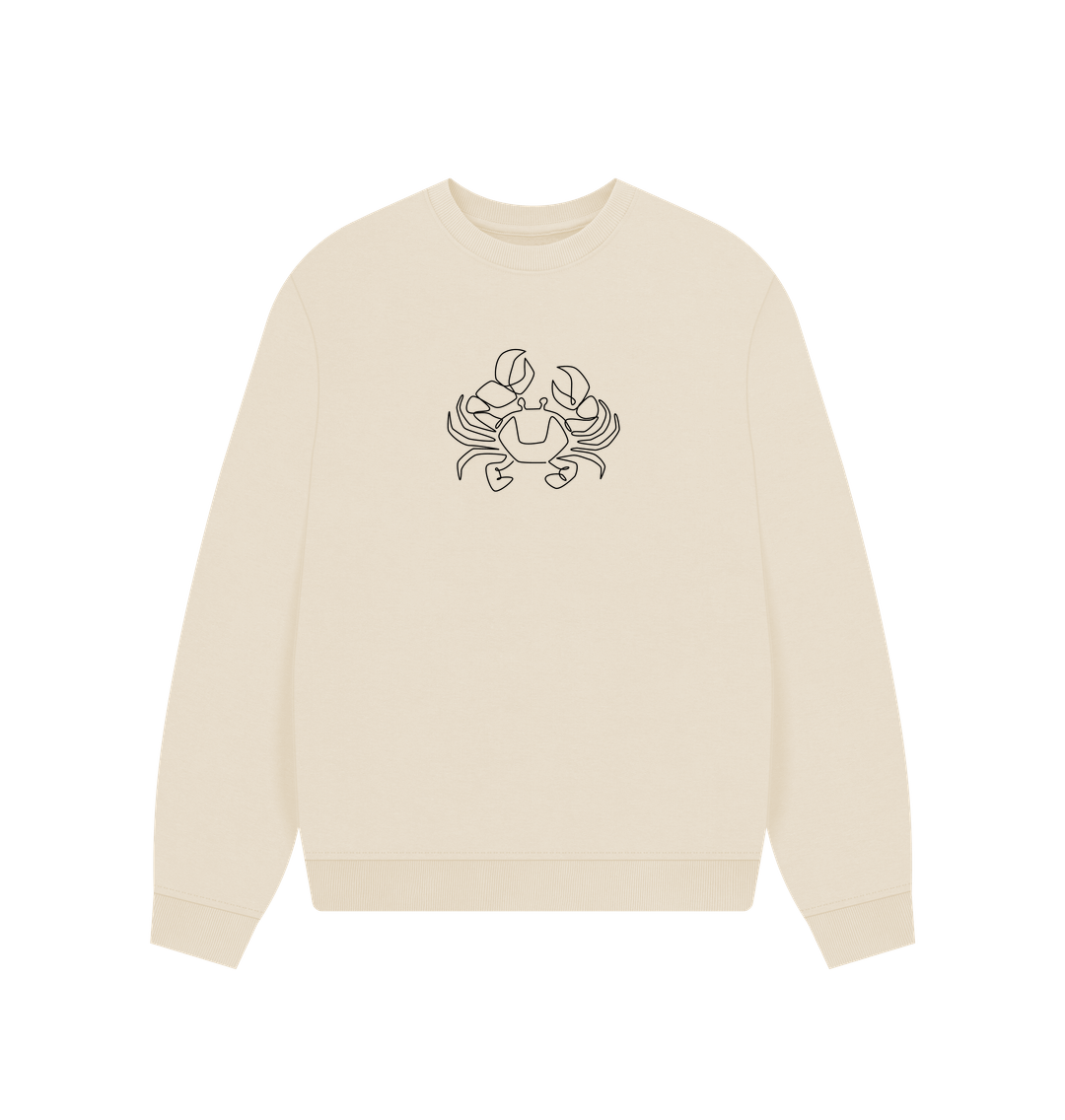 Oat Women's Crab Organic Cotton Oversized Crewneck - Black Design