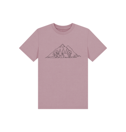 Mauve Kid's Camping Organic Cotton Basic Tee (Black)