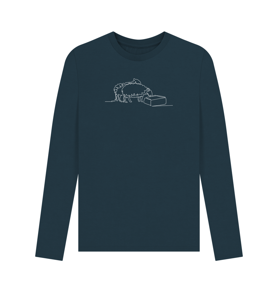 Denim Blue Men's Sheep Organic Cotton Long Sleeve Tee (White)