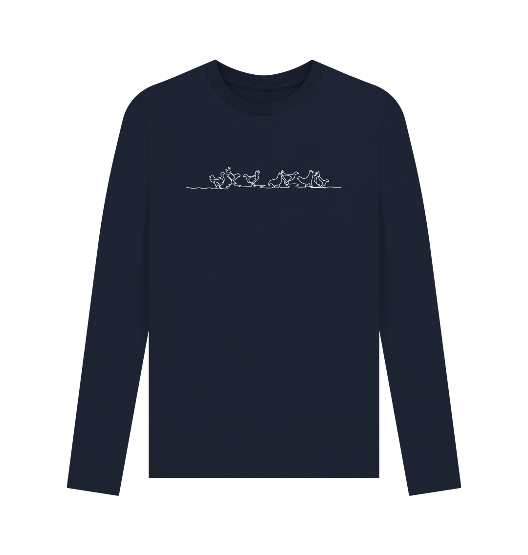 Navy Blue Men's Chickens Organic Cotton Long Sleeve Tee (White)