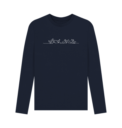 Navy Blue Men's Chickens Organic Cotton Long Sleeve Tee (White)