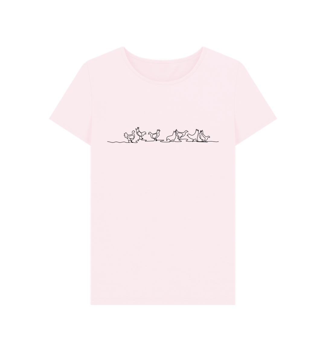 Pink Women's Chickens Organic Cotton Crewneck Tee (Black)