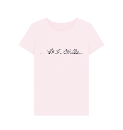 Pink Women's Chickens Organic Cotton Crewneck Tee (Black)