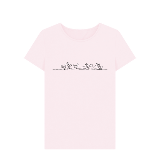 Pink Women's Chickens Organic Cotton Crewneck Tee (Black)