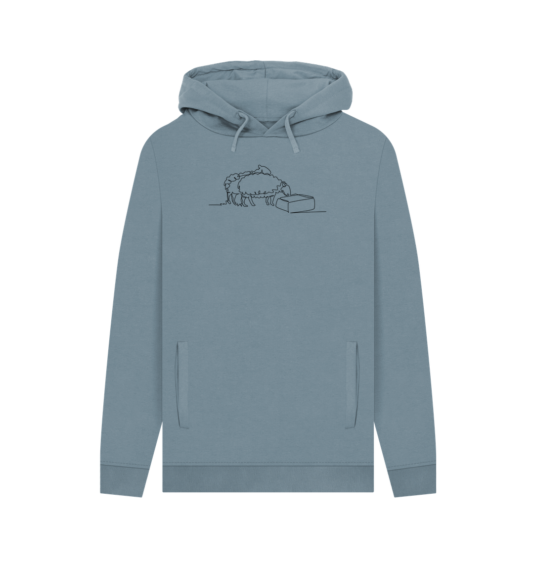 Stone Blue Men's Sheep Organic Cotton Pullover Hoodie (Black)