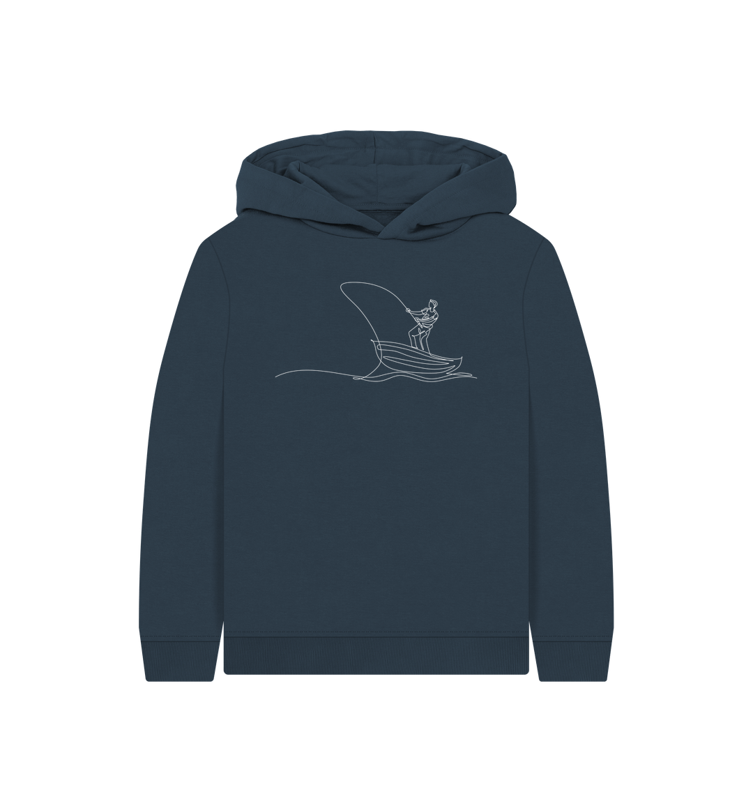 Navy Blue Kid's Fisherman Organic Cotton Pullover Hoodie (White)